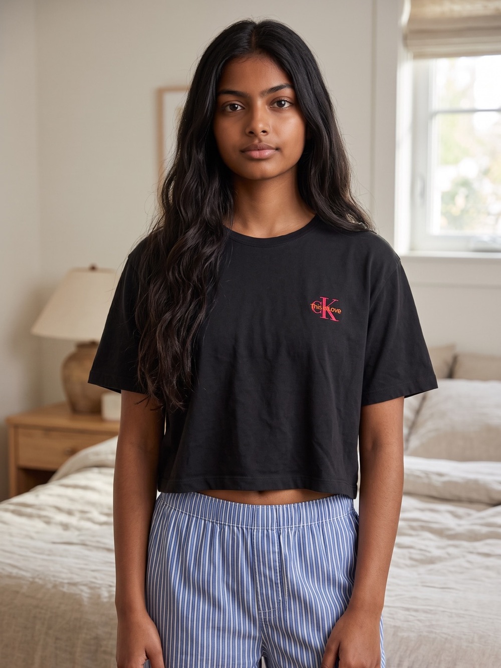 Calvin Klein "This Is Love" Black Cropped Sleepwear T-Shirt Large